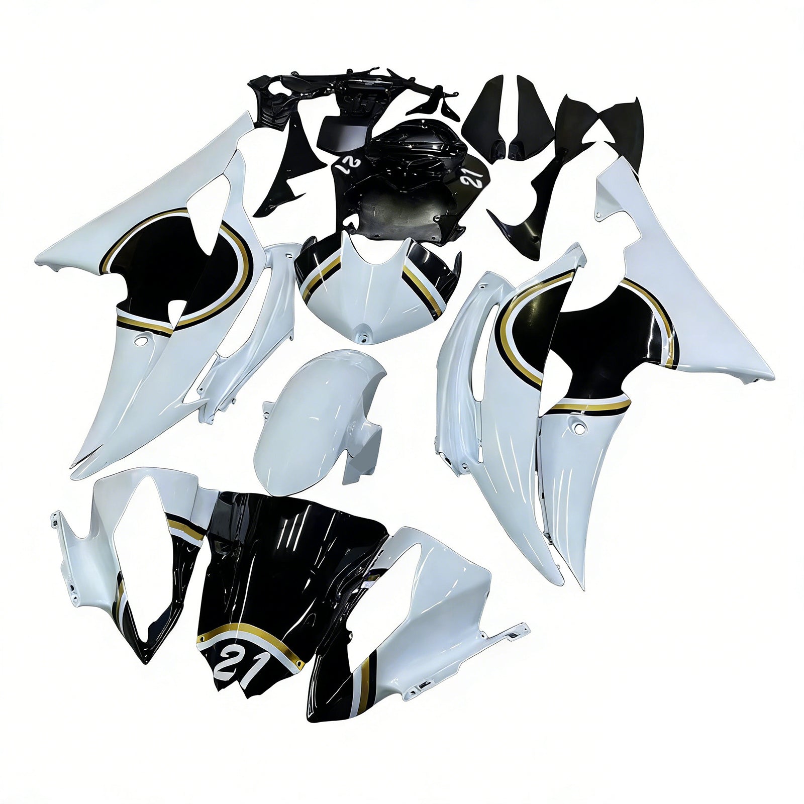 Amotopart 2008-2016 Yamaha YZF 600 R6 White&Black Style2 Fairing Kit