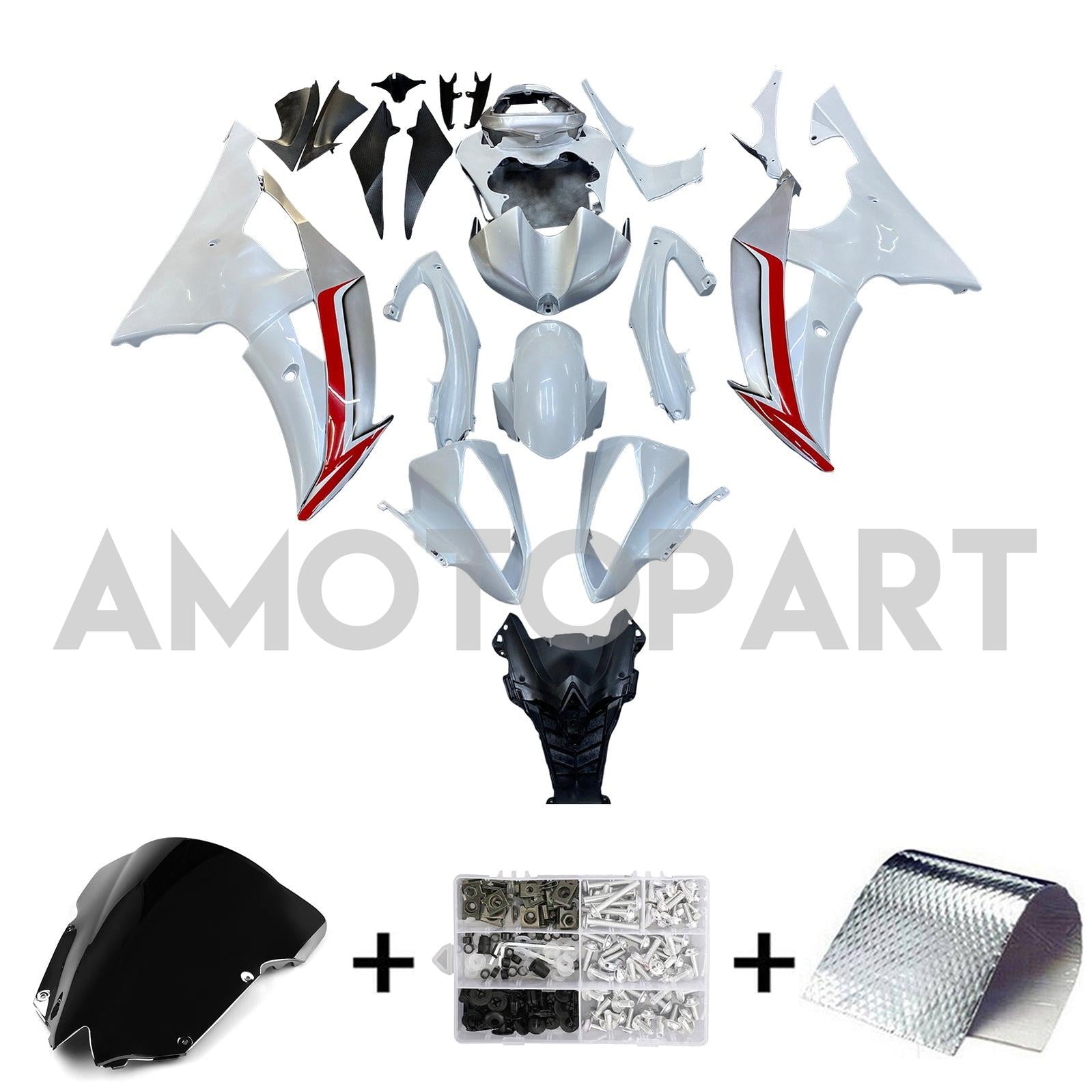 Amotopart 2008-2016 Yamaha YZF 600 R6 Silver&White Fairing Kit