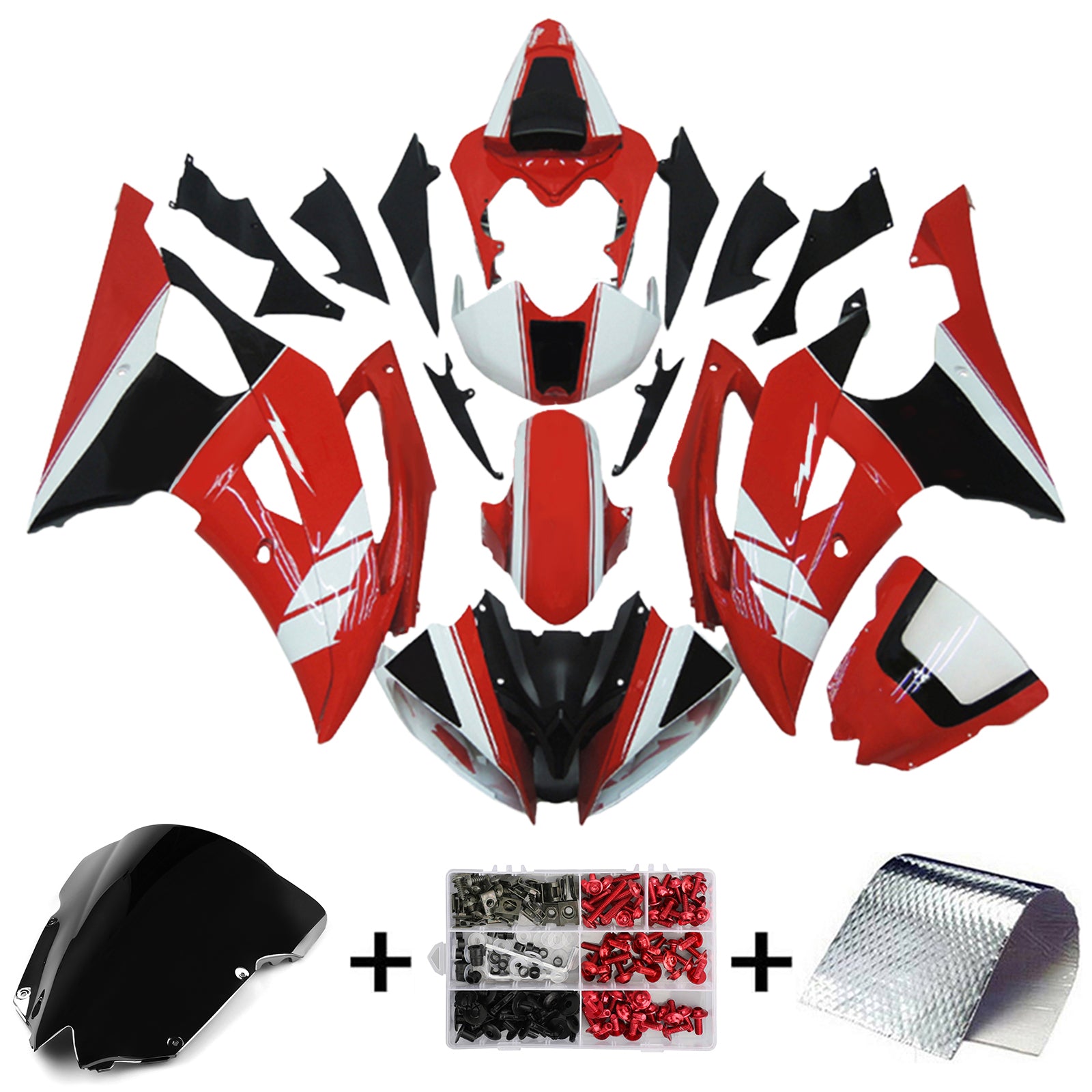 Amotopart 2008-2016 Yamaha YZF 600 R6 Red&White Style3 Fairing Kit