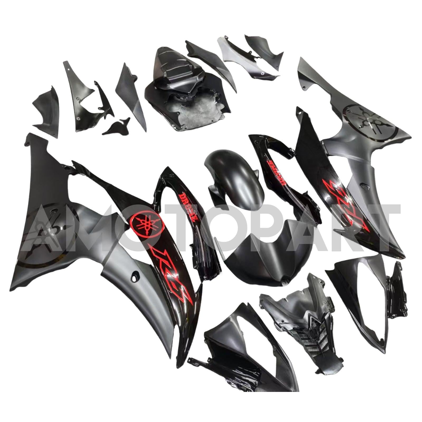 Amotopart 2008-2016 Yamaha YZF 600 R6 Matte Black with Red Logo Fairing Kit