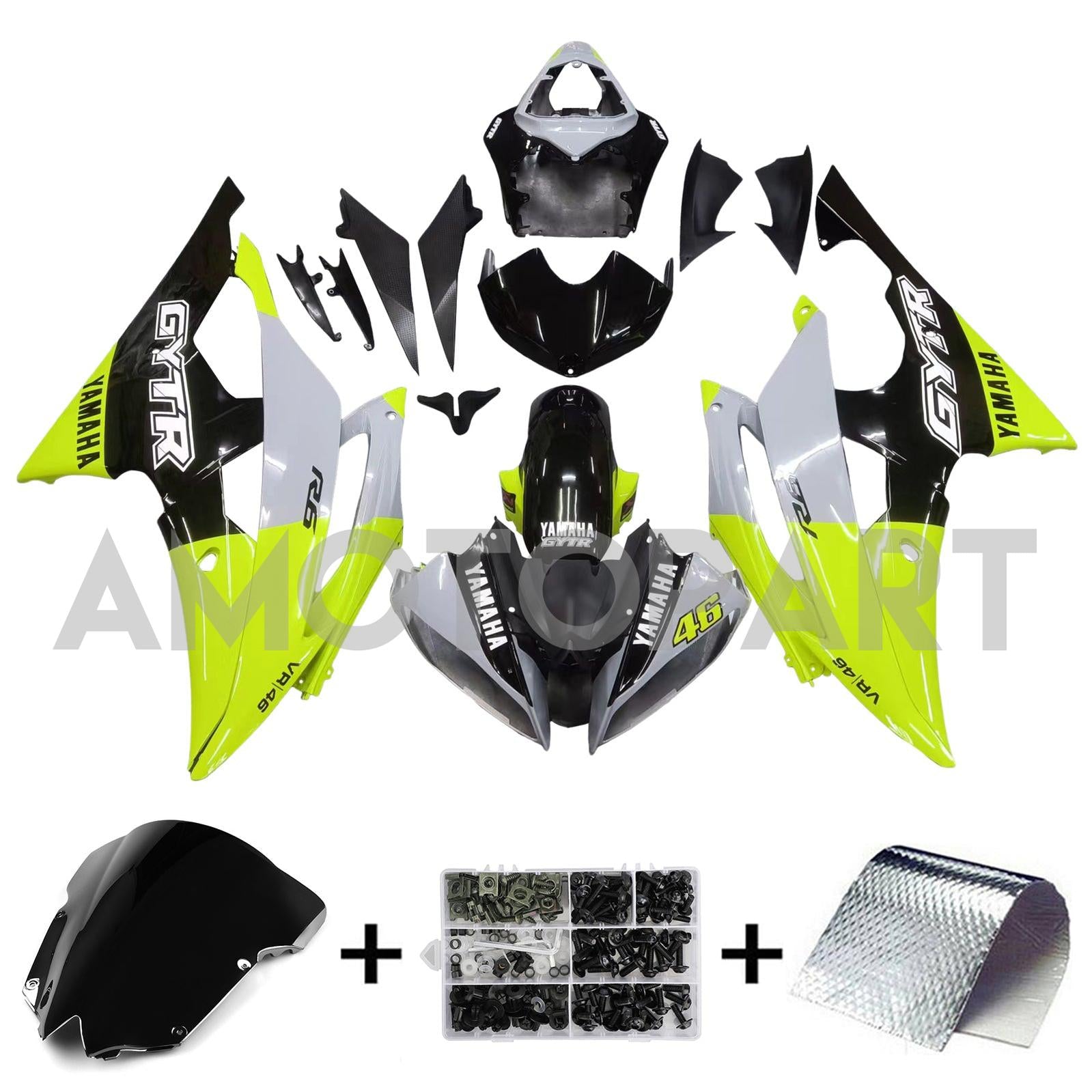 Amotopart 2008-2016 Yamaha Yzf 600 R6 Yellow & Black Style5 Fairing Kit