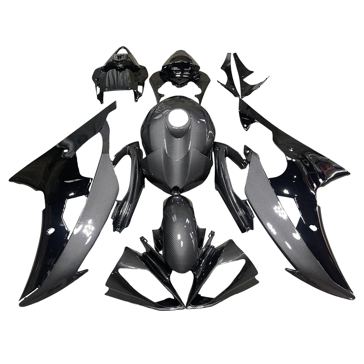 Amotopart 2008-2016 Yamaha YZF-R6 Carbon Fiber Pattern & Black Fairing Kit