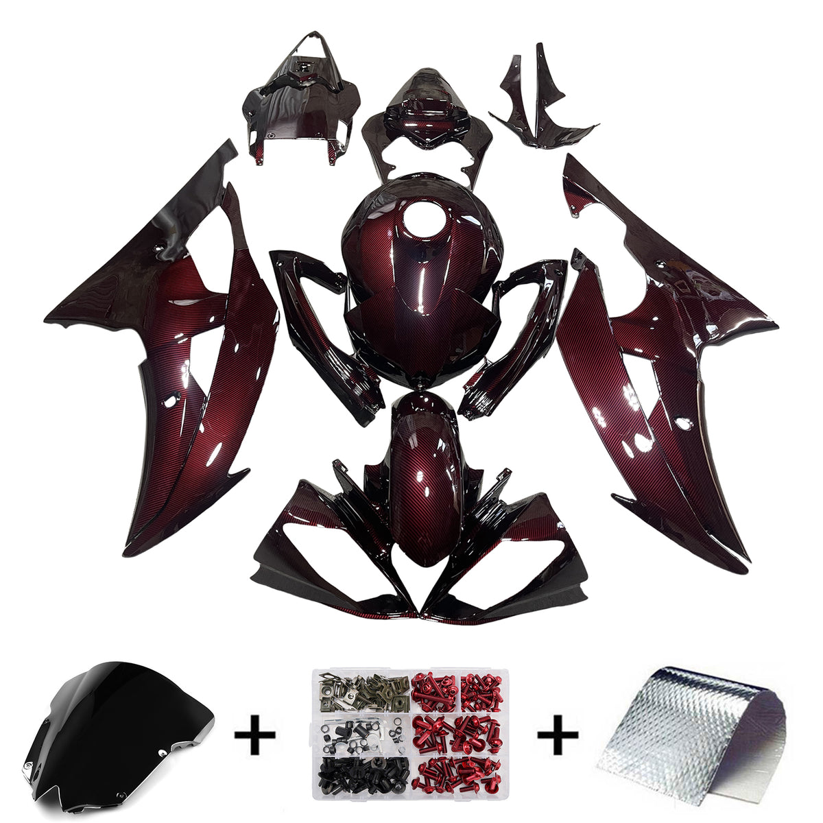 Amotopart 2008-2016 Yamaha  YZF-R6 Red Carbon Fiber Pattern Fairing Kit