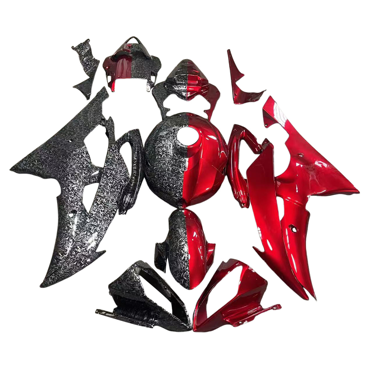 Amotopart 2008-2016 Yamaha YZF-R6 Red & Forged Carbon Fiber Pattern Fairing Kit