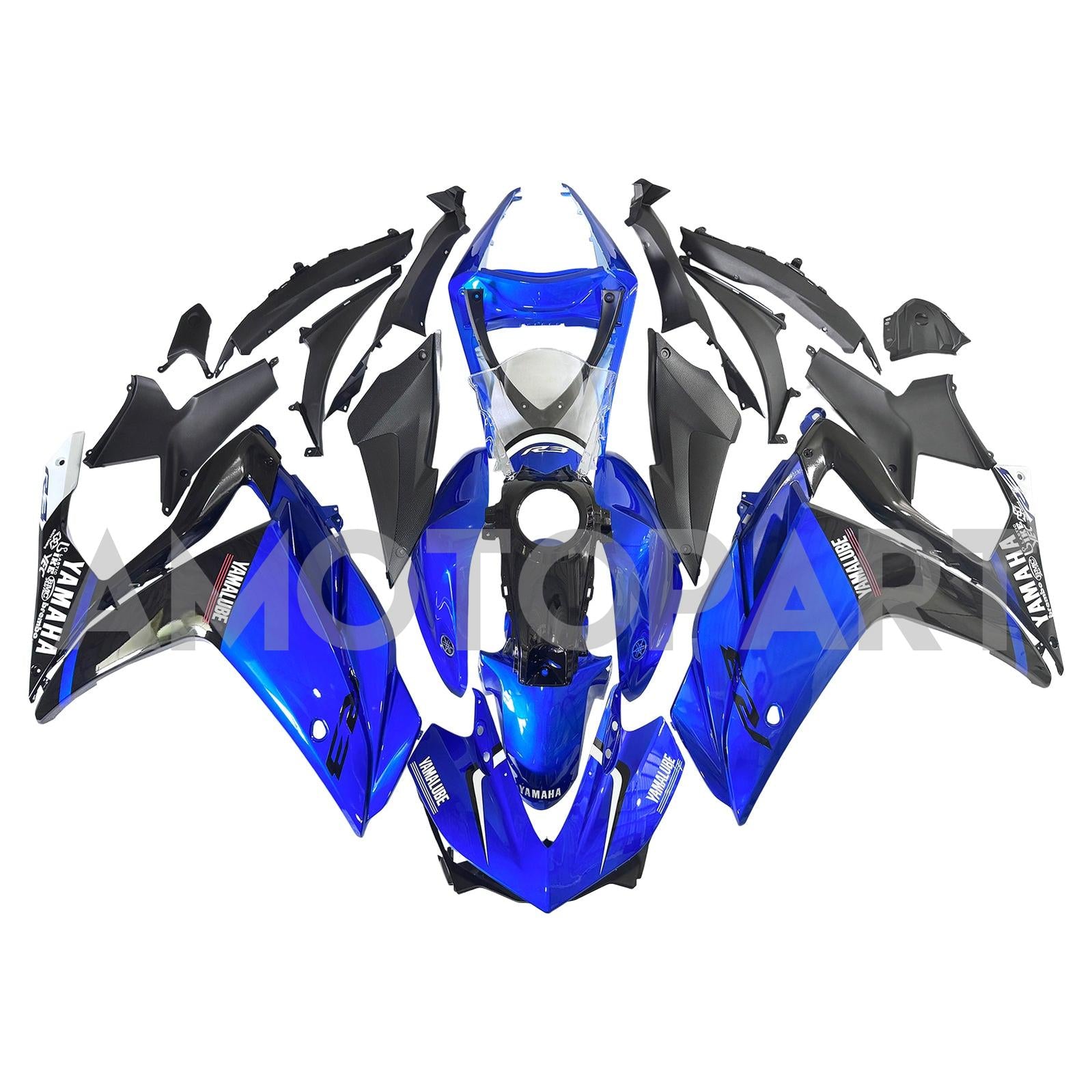 Kit de carenagem AMOTOPT YAMAHA 2014-2018 YZF R3 e 2015-2017 YZF R25 Kit de carenagem preta azul