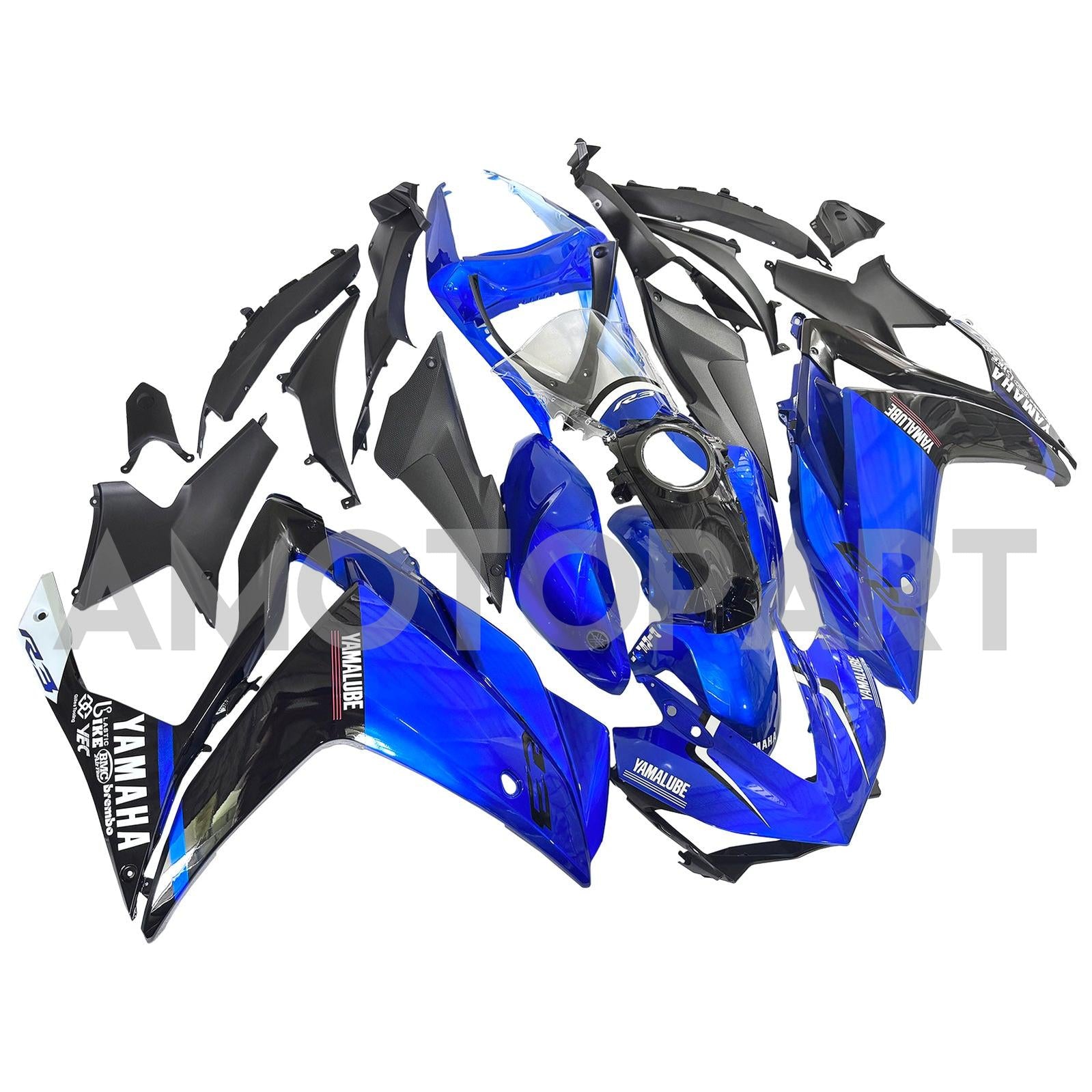 Amotopart Fairing Kit Yamaha 2014-2018 YZF R3 & 2015-2017 YZF R25 Blue Black Fairing Kit