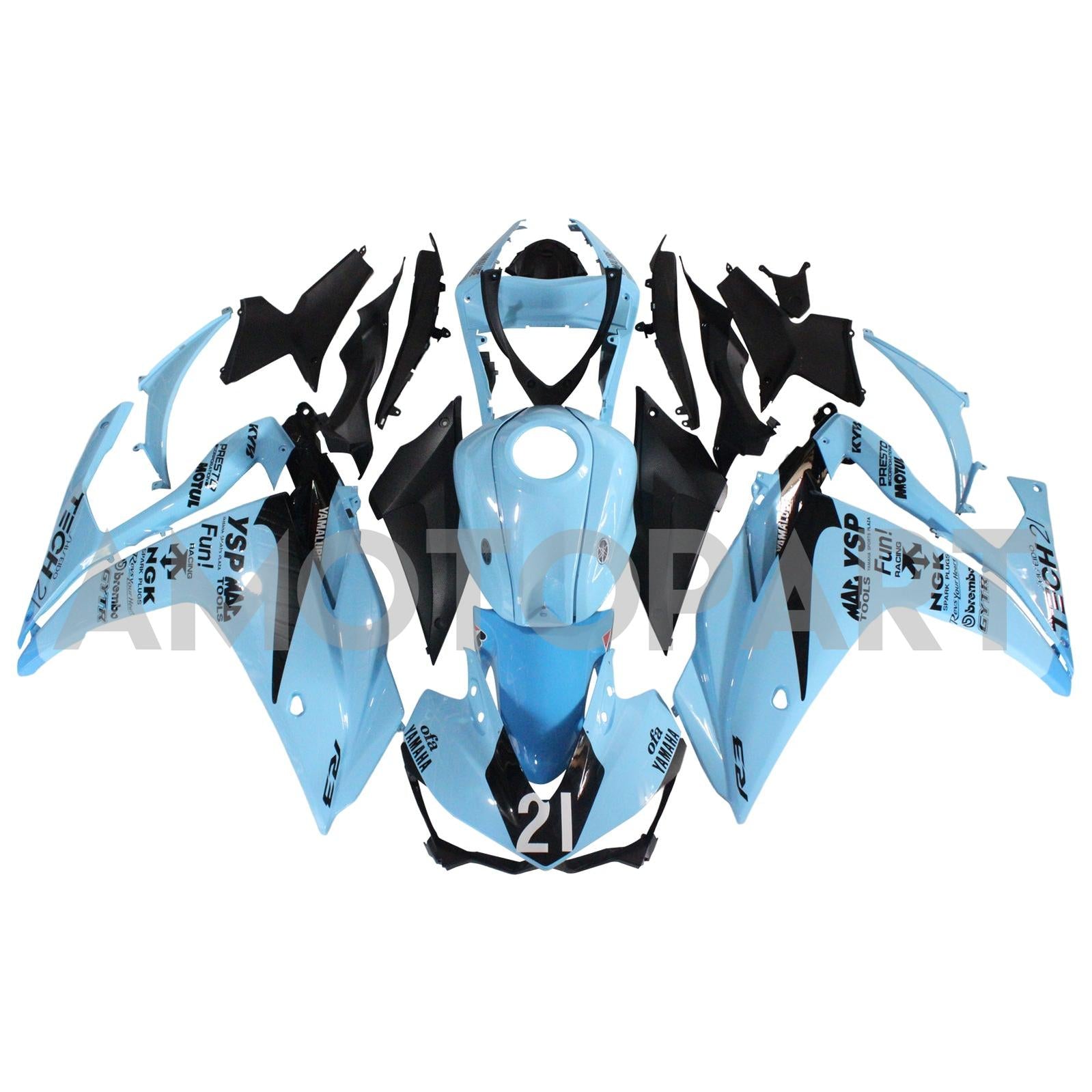Amotopart Fairing Kit Yamaha 2014-2018 YZF R3 & 2015-2017 YZF R25 Black Blue Fairing Kit