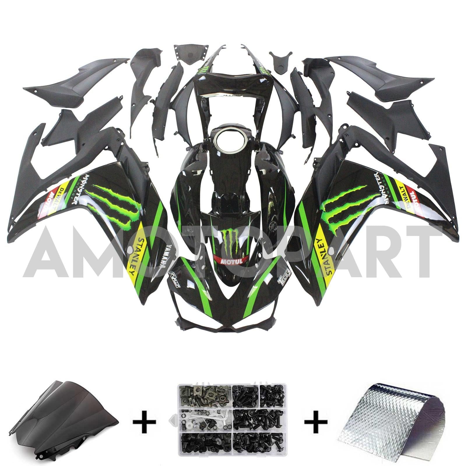 Amotopart Fairing Kit Yamaha 2014-2018 YZF R3 & 2015-2017 YZF R25 Claw Black Fairing Kit
