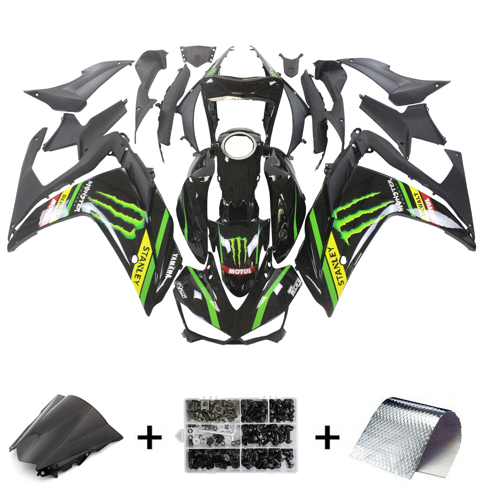 Amotopart Fairing Kit Yamaha 2014-2018 YZF R3 & 2015-2017 YZF R25 Claw Black Fairing Kit