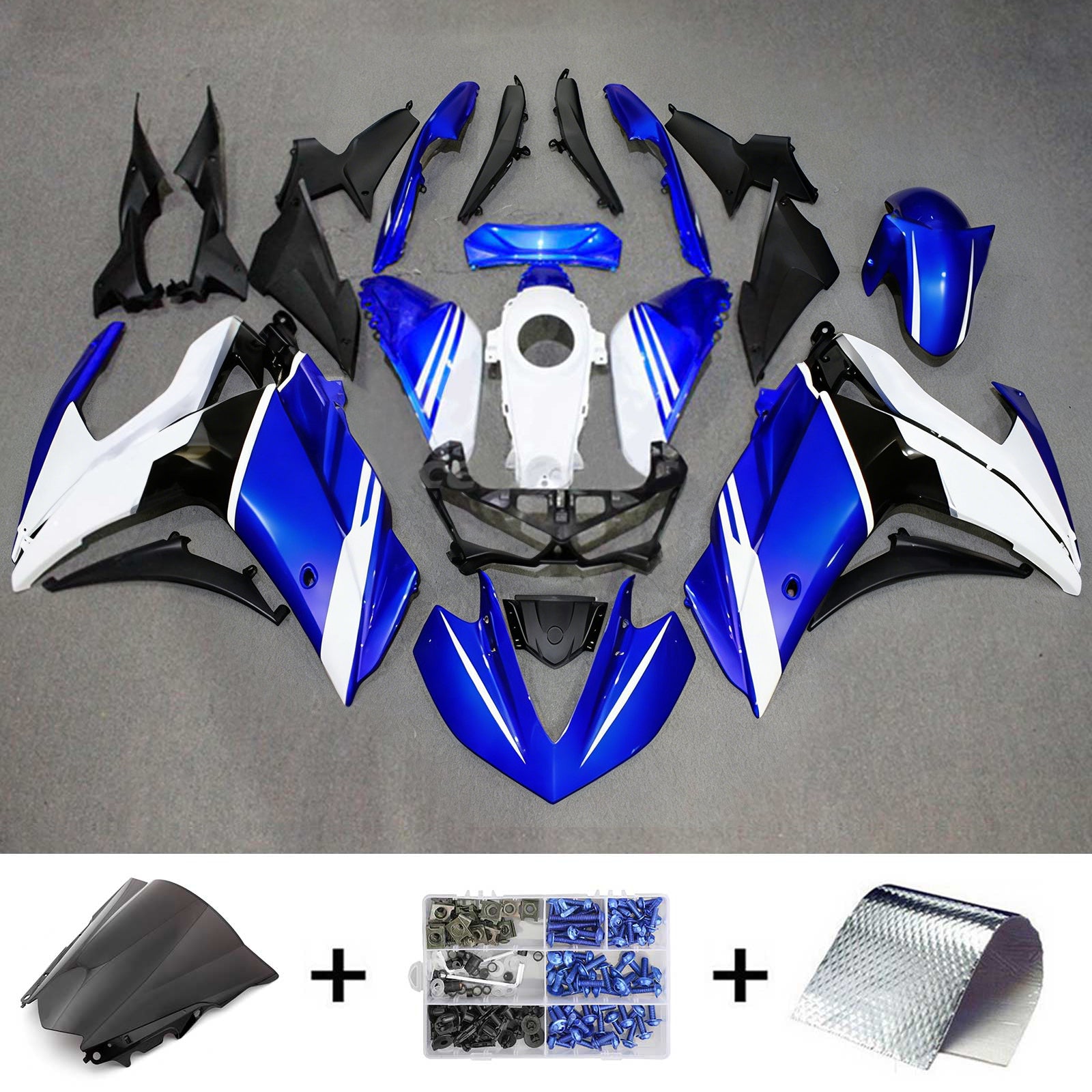 Amotopart Fairing Kit Yamaha 2014-2018 YZF R3 & 2015-2017 YZF R25 Blue White Fairing Kit