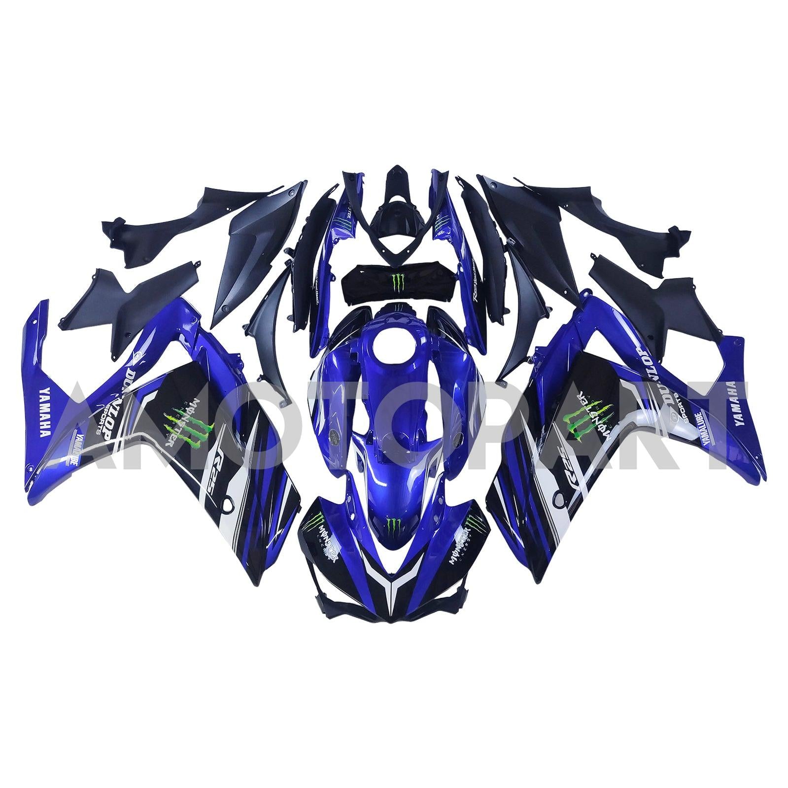 Kit de carenagem AMOTOPT YAMAHA 2014-2018 YZF R3 e 2015-2017 YZF R25 Kit de carenagem de garra azul preto preto