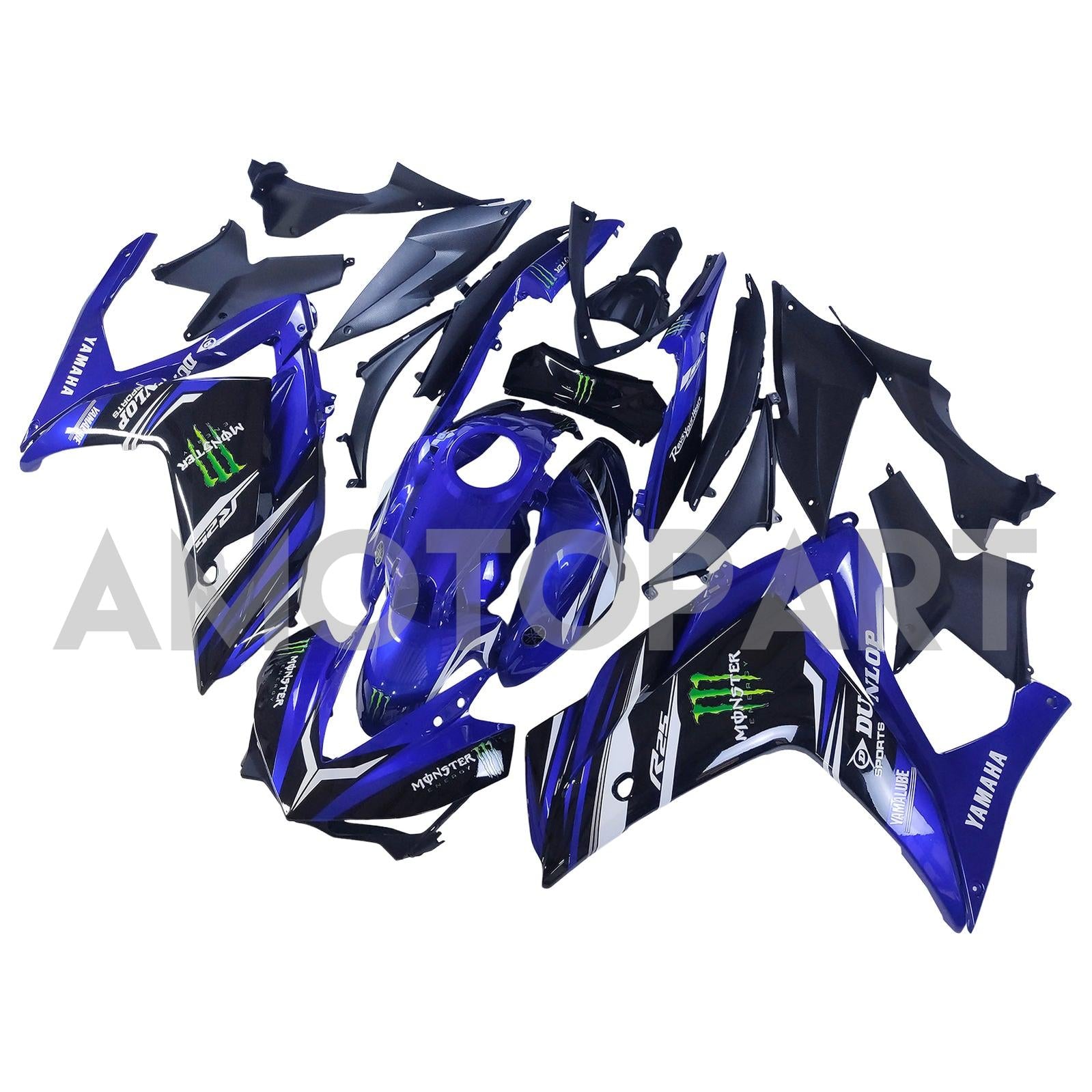 Amotopart Fairing Kit Yamaha 2014-2018 YZF R3 & 2015-2017 YZF R25 Black Blue Claw Fairing Kit