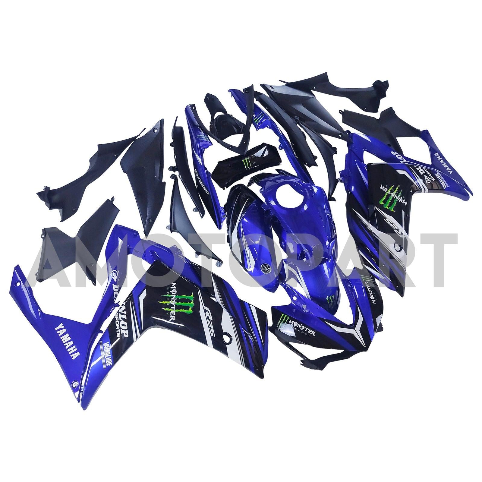 Amotopart Fairing Kit Yamaha 2014-2018 YZF R3 & 2015-2017 YZF R25 Black Blue Claw Fairing Kit