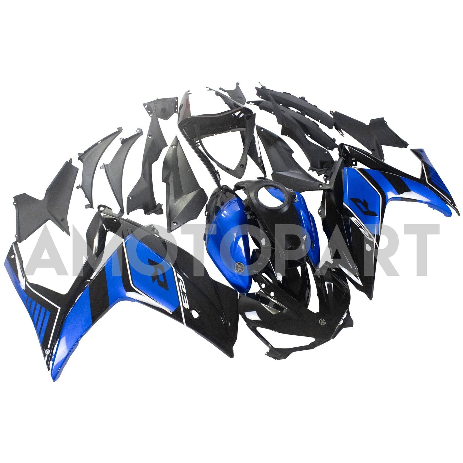 Amotopart Fairing Kit Yamaha 2014-2018 YZF R3 & 2015-2017 YZF R25 Black Blue R Fairing Kit