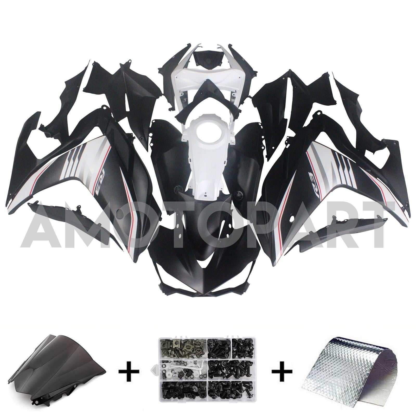 Kit de carenagem AMOTOPT YAMAHA 2014-2018 YZF R3 e 2015-2017 YZF R25 Kit de carenagem preta branca