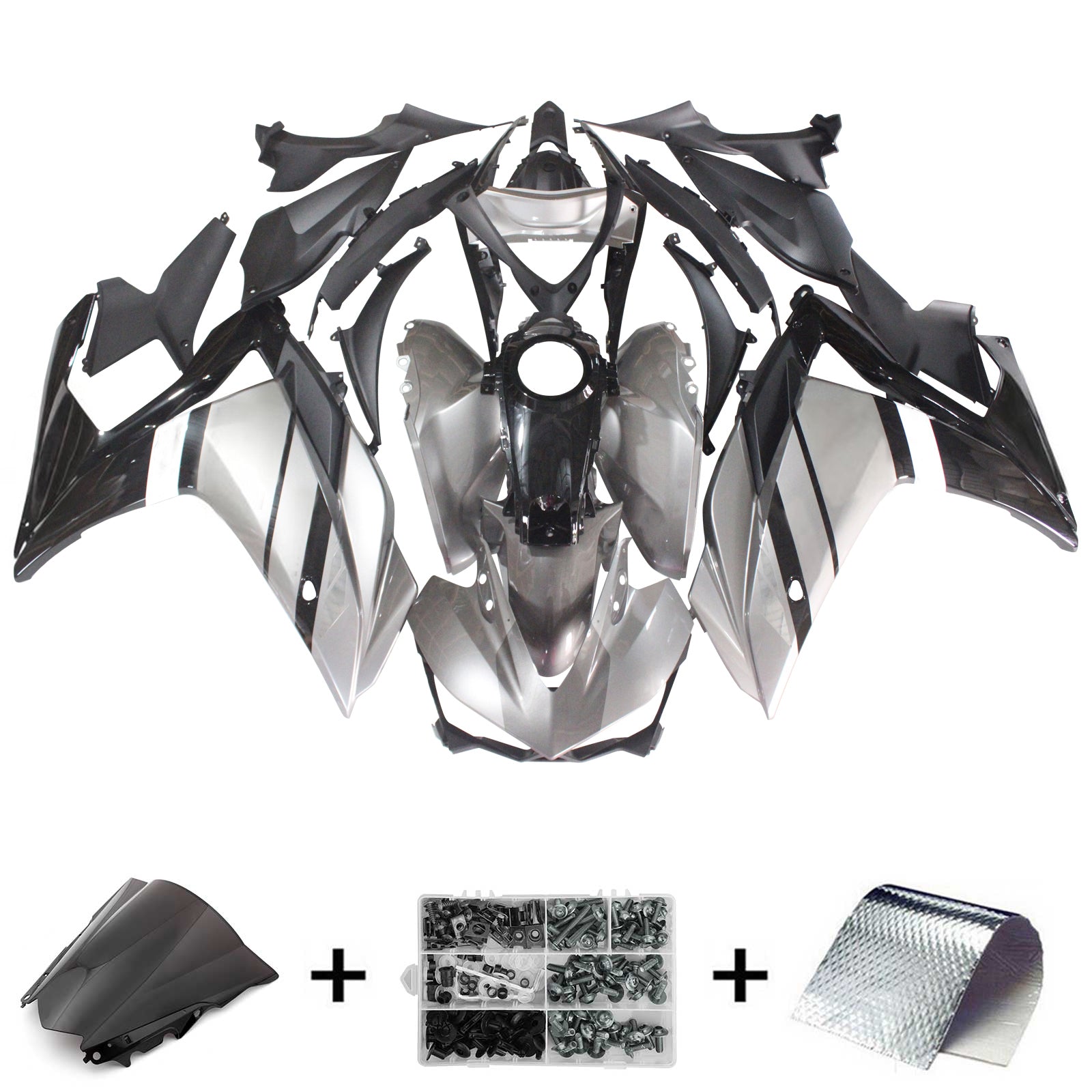 Amotopart Fairing Kit Yamaha 2014-2018 YZF R3 & 2015-2017 YZF R25 Sliver Black Fairing Kit