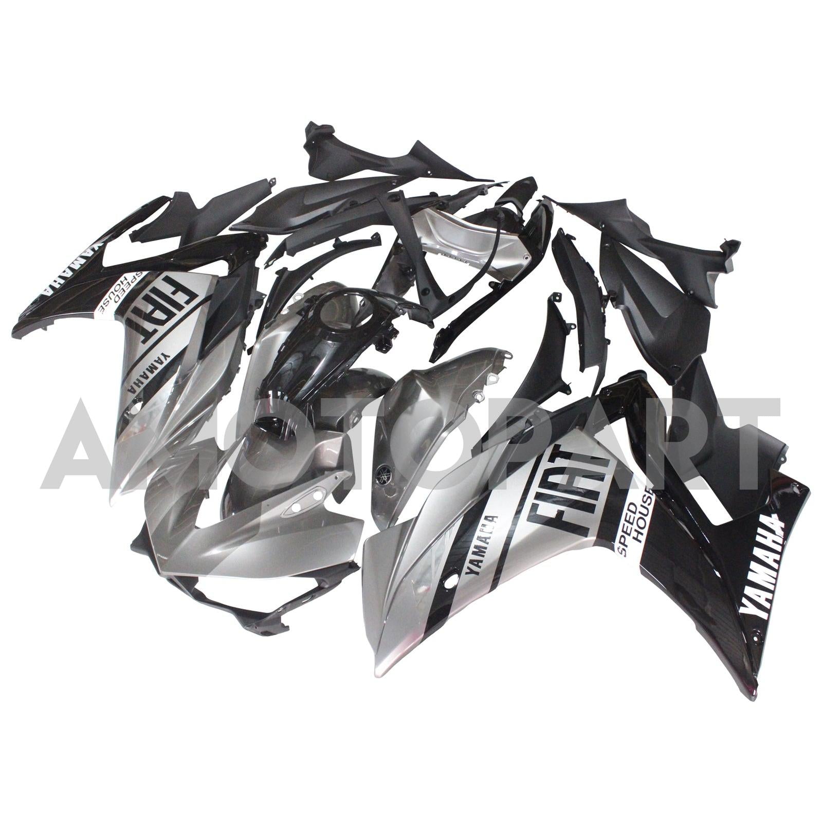 Amotopart Fairing Kit Yamaha 2014-2018 YZF R3 & 2015-2017 YZF R25 Sliver Black Fairing Kit