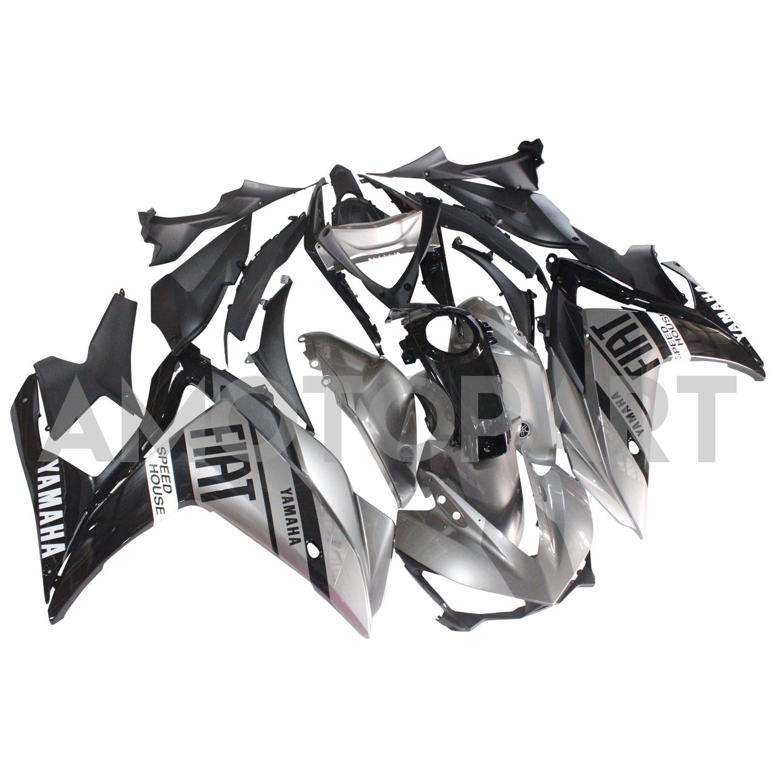 Amotopart Fairing Kit Yamaha 2014-2018 YZF R3 & 2015-2017 YZF R25 Sliver Black Fairing Kit
