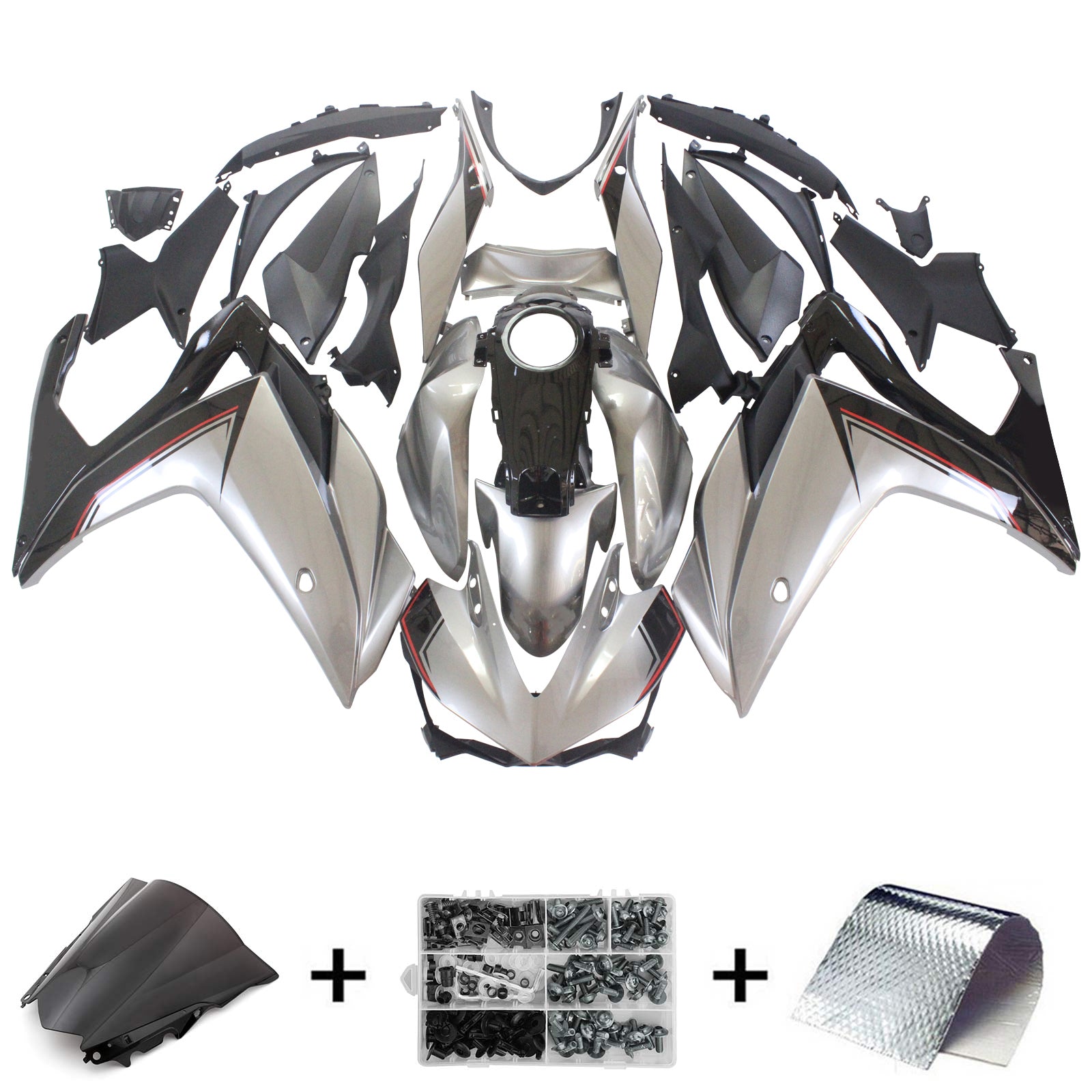 Amotopart フェアリングキット ヤマハ 2014-2018 YZF R3 & 2015-2017 YZF R25 スライバーグレー フェアリングキット