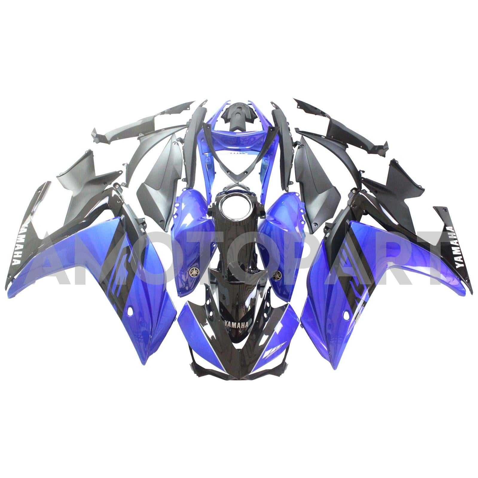 Amotopart Fairing Kit Yamaha 2014-2018 YZF R3 & 2015-2017 YZF R25 Black Blue Fairing Kit