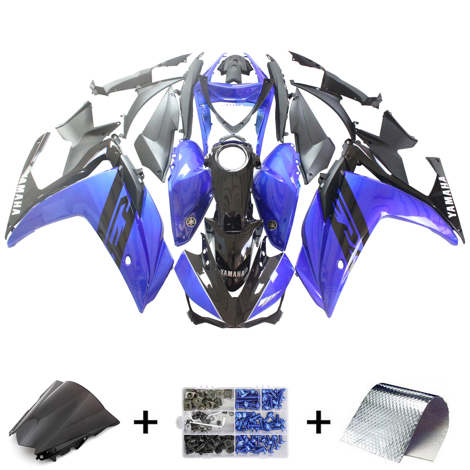 Kit de carénage Amotopart Yamaha 2014-2018 YZF R3 & 2015-2017 YZF R25 Kit de carénage noir bleu