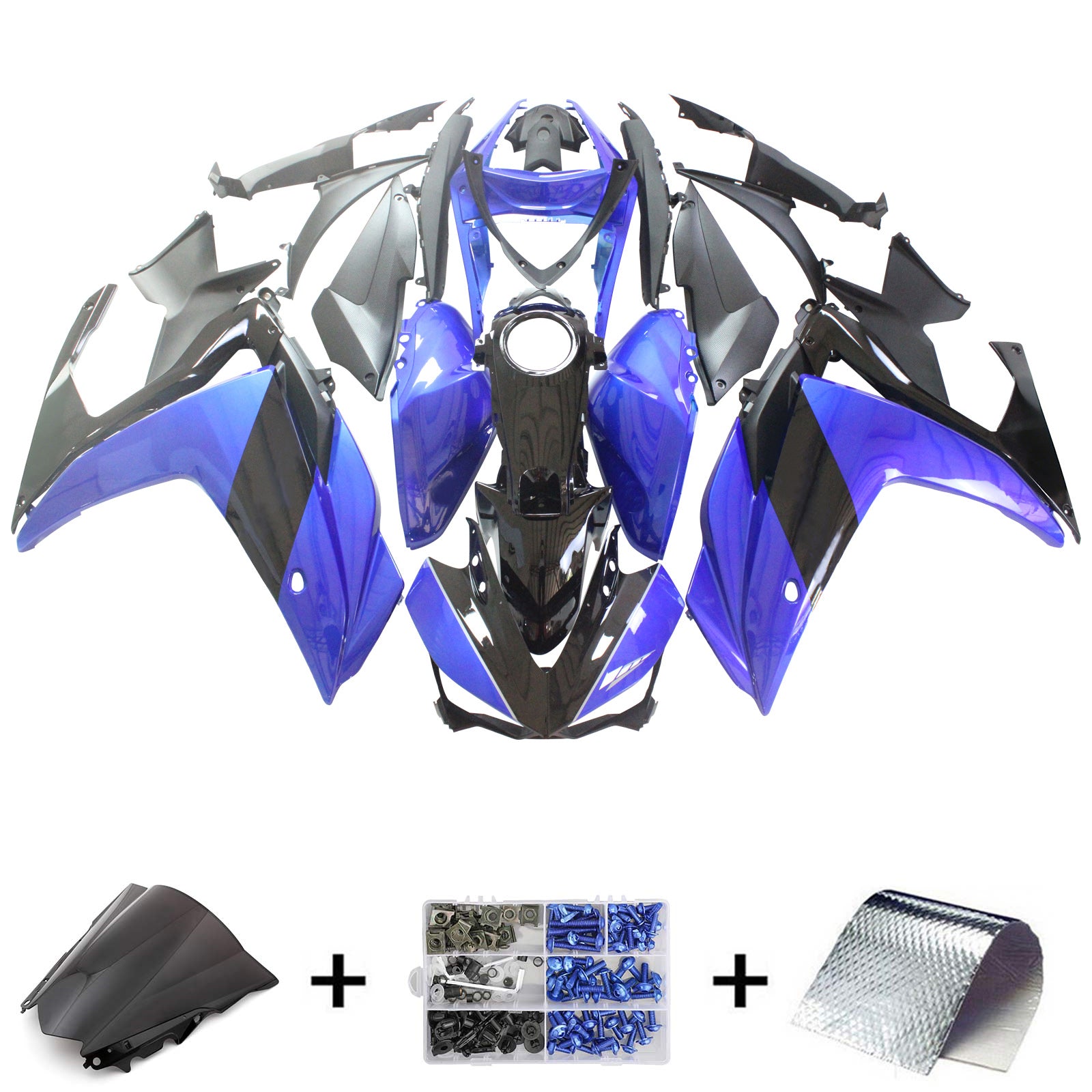 Amotopart Fairing Kit Yamaha 2014-2018 YZF R3 & 2015-2017 YZF R25 Black Blue Fairing Kit