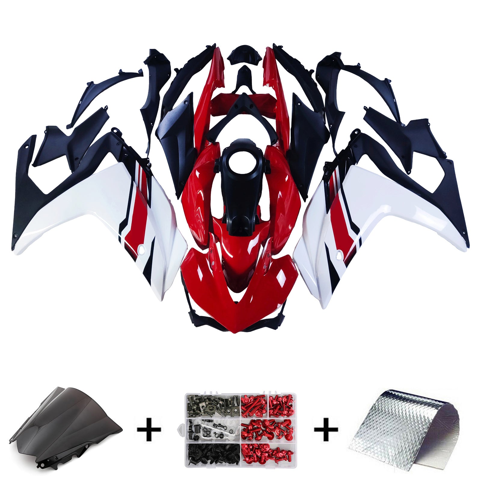 Amotopart předpěchovka Yamaha 2014-2018 YZF R3 & 2015-2017 YZF R25 ČERVENÁ MIX Bílá kapotáž