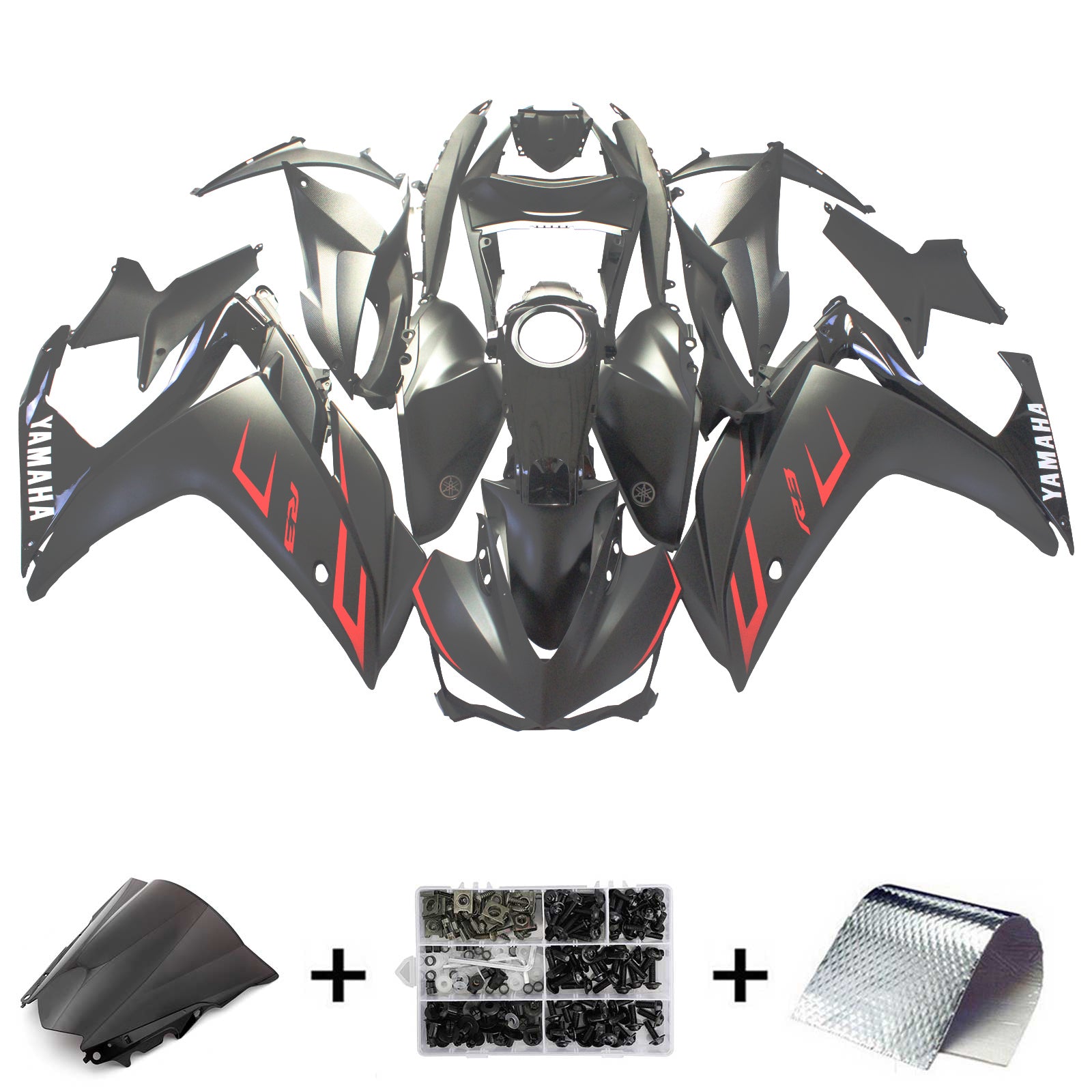 Amotopart Fairing Kit Yamaha 2014-2018 YZF R3 & 2015-2017 YZF R25 Black Red Fairing Kit