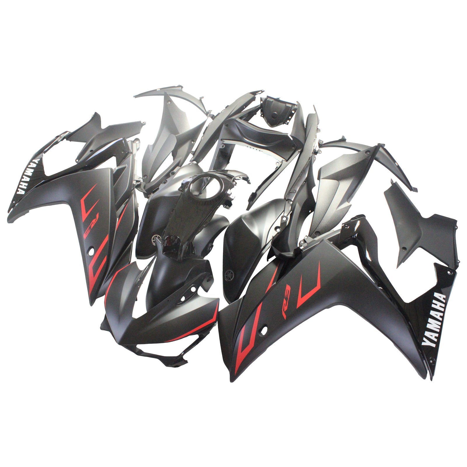 Amotopart Verkleidungsset Yamaha 2014–2018 YZF R3 &amp; 2015–2017 YZF R25 Schwarz-Rotes Verkleidungsset