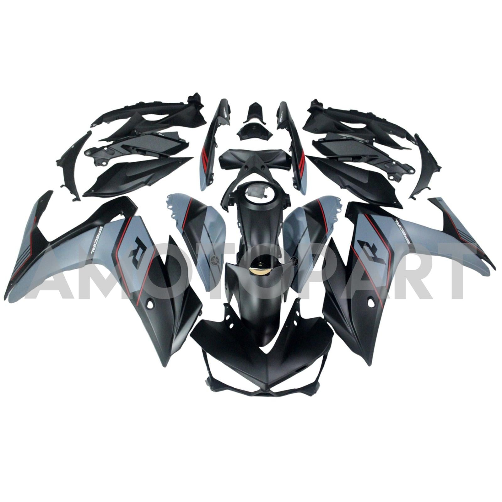 Amotopart Fairing Kit Yamaha 2014-2018 YZF R3 & 2015-2017 YZF R25 Black Mix Gray Fairing Kit