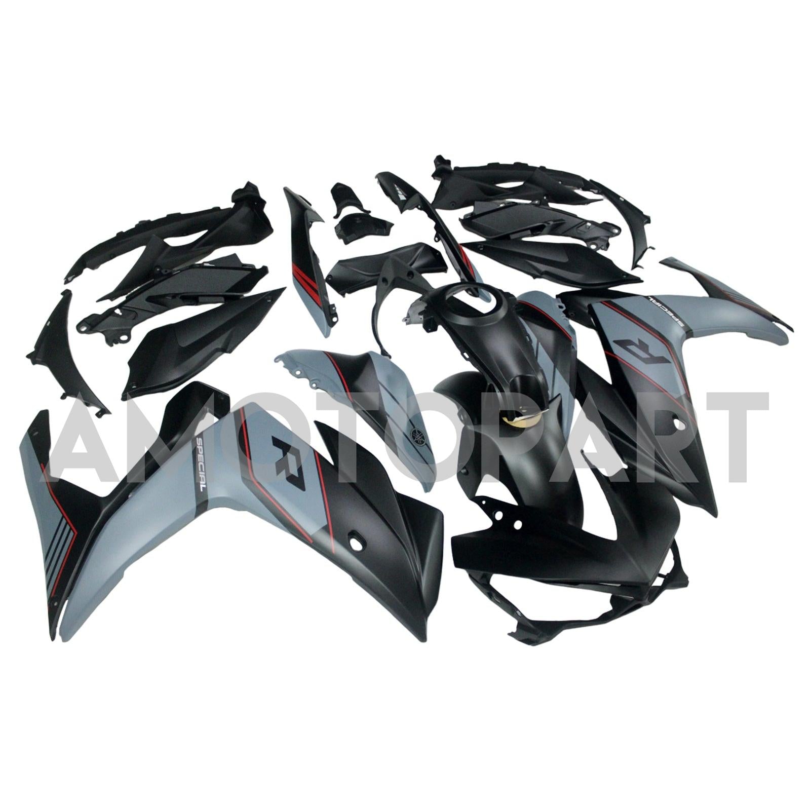 Amotopart Fairing Kit Yamaha 2014-2018 YZF R3 & 2015-2017 YZF R25 Black Mix Gray Fairing Kit