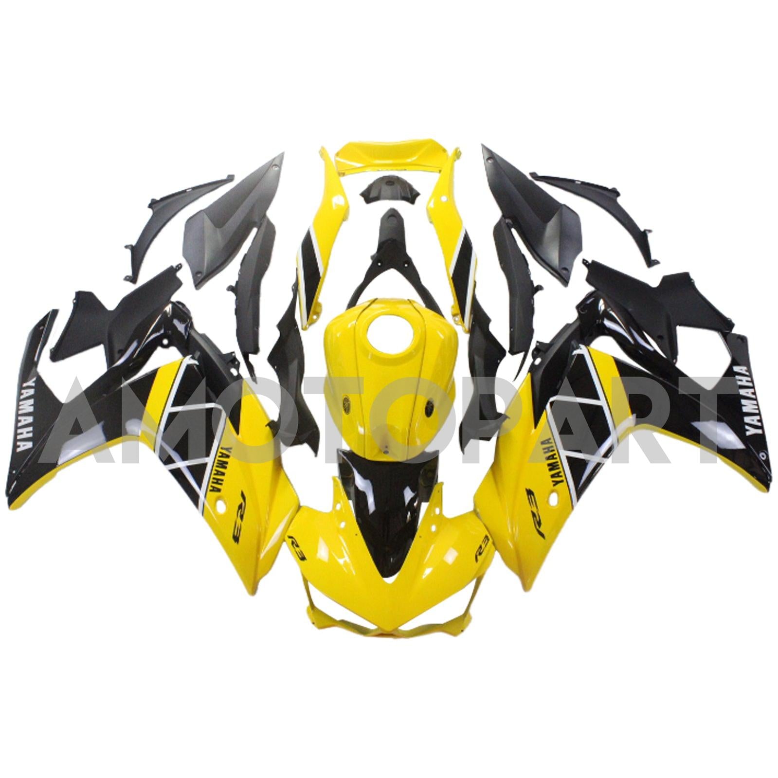 Kit de carenagem AMOTOPT YAMAHA 2014-2018 YZF R3 e 2015-2017 YZF R25 Black Yellow Mix Faiting Kit