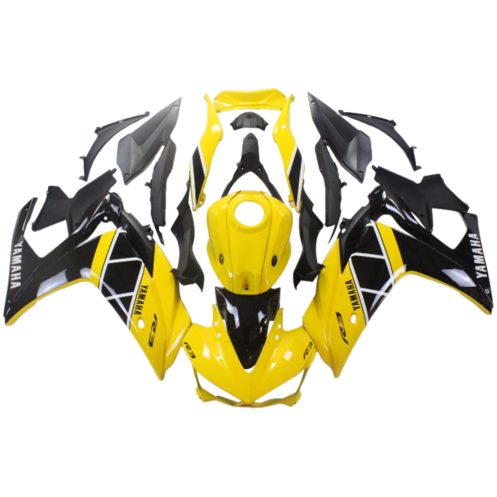 Kit de carénage Amotopart Yamaha 2014-2018 YZF R3 & 2015-2017 YZF R25 Kit de carénage mixte noir jaune