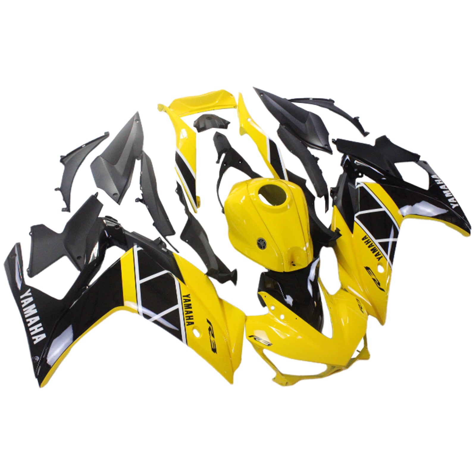 Amotopart Fairing Kit Yamaha 2014-2018 YZF R3 & 2015-2017 YZF R25 Black Yellow Mix Fairing Kit