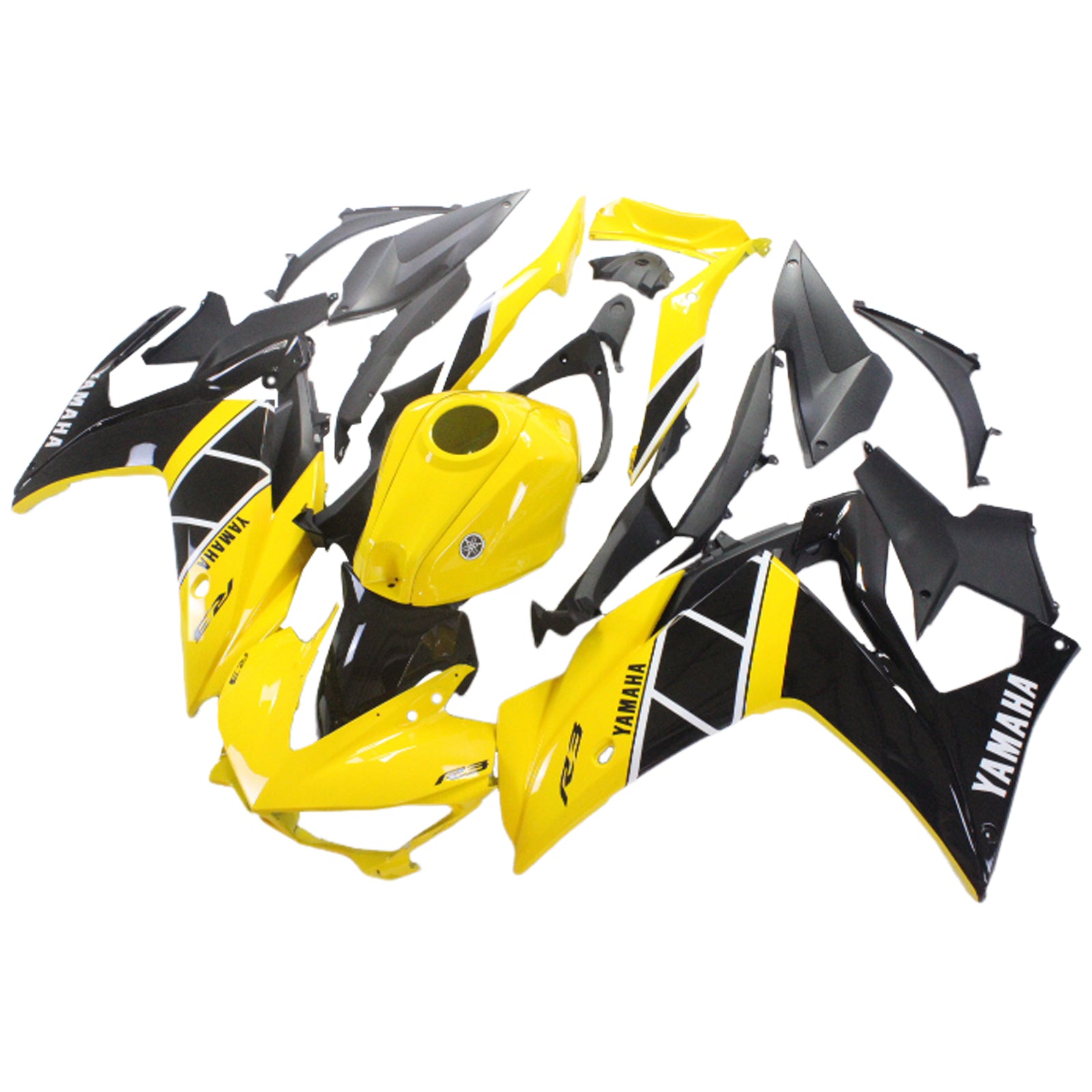 Amotopart Fairing Kit Yamaha 2014-2018 YZF R3 & 2015-2017 YZF R25 Black Yellow Mix Fairing Kit