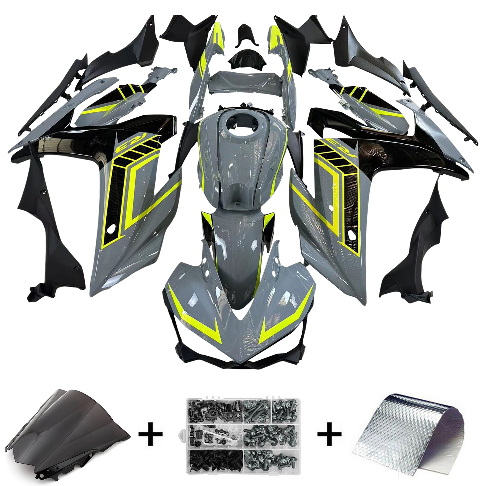 Amotopart Yamaha YZF-R3 2014-2018 R25 2015-2017 Kit de carénage gris et jaune fluo