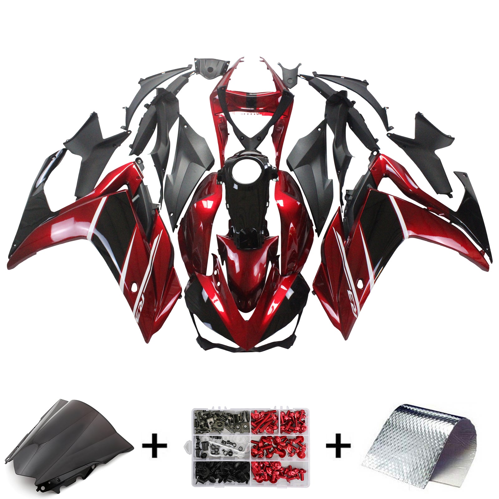 Amotopart Yamaha YZF-R3 2014-2018 R25 2015-2017 Kit de carénage noir et rouge Style1