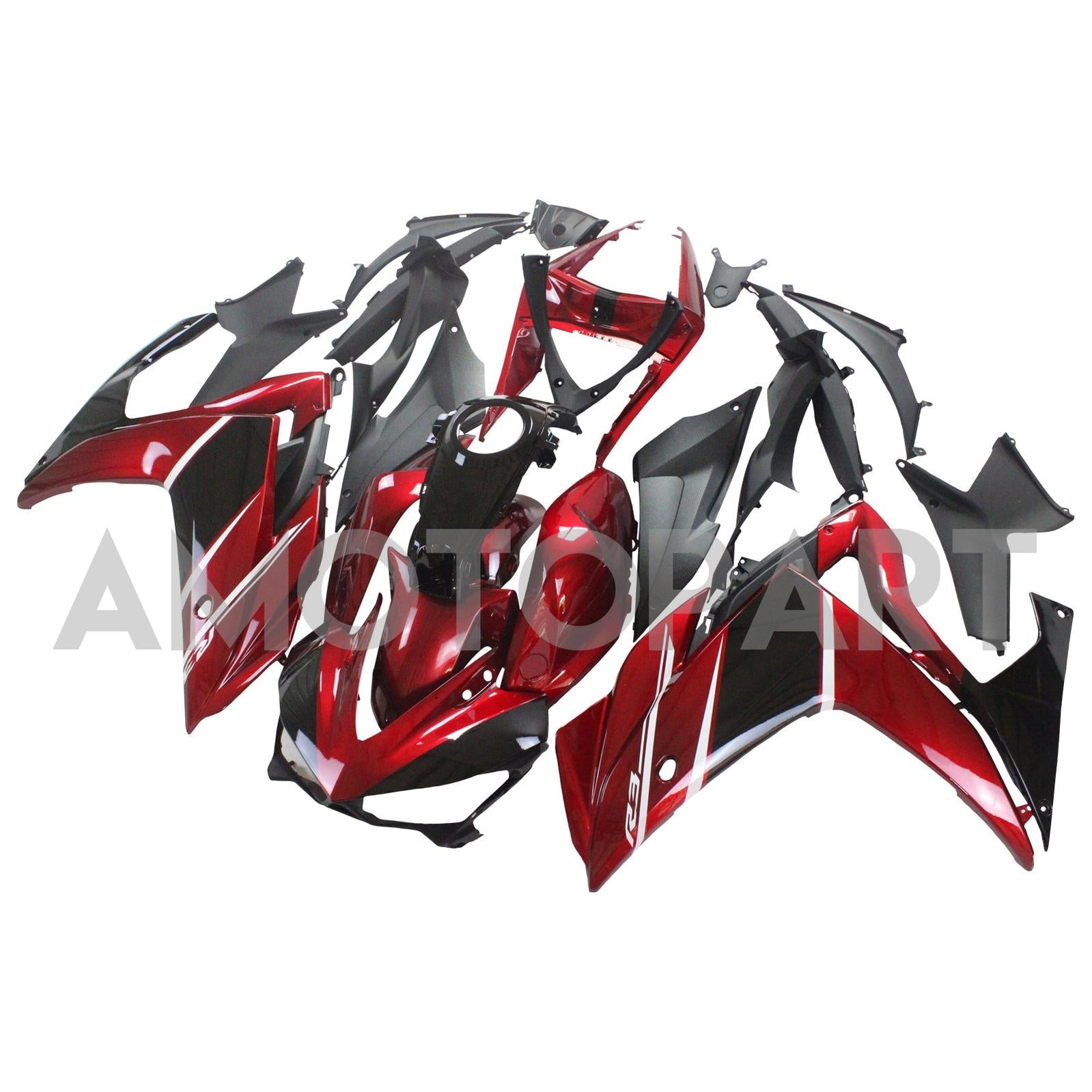 Amotopart Yamaha YZF-R3 2014-2018 R25 2015-2017 Black & Red Style1 Kit de carenagem