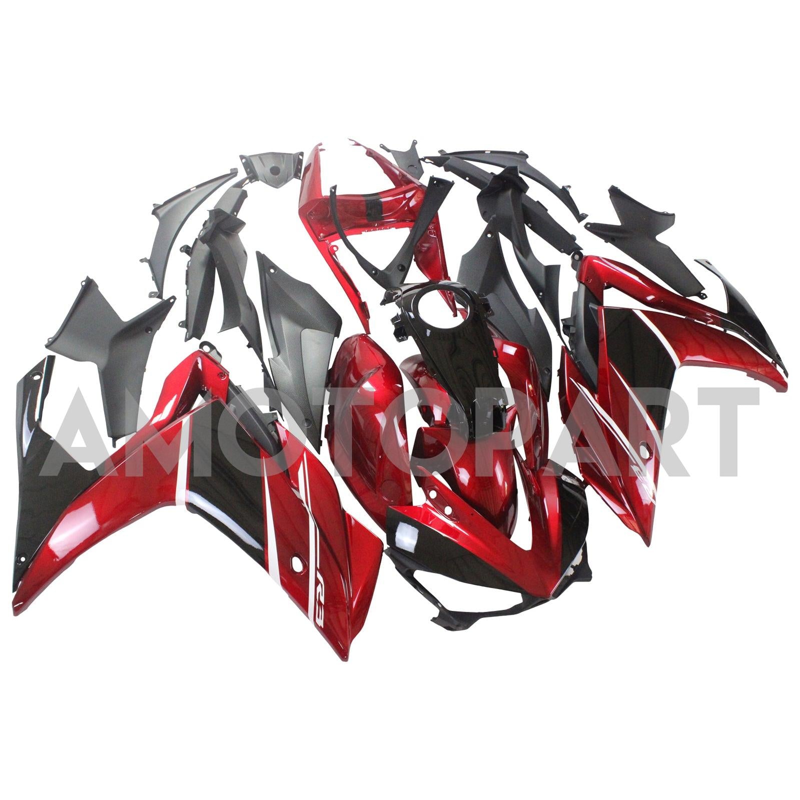 Amotopart Yamaha YZF-R3 2014-2018 R25 2015-2017 Black & Red Style1 Kit de carenagem