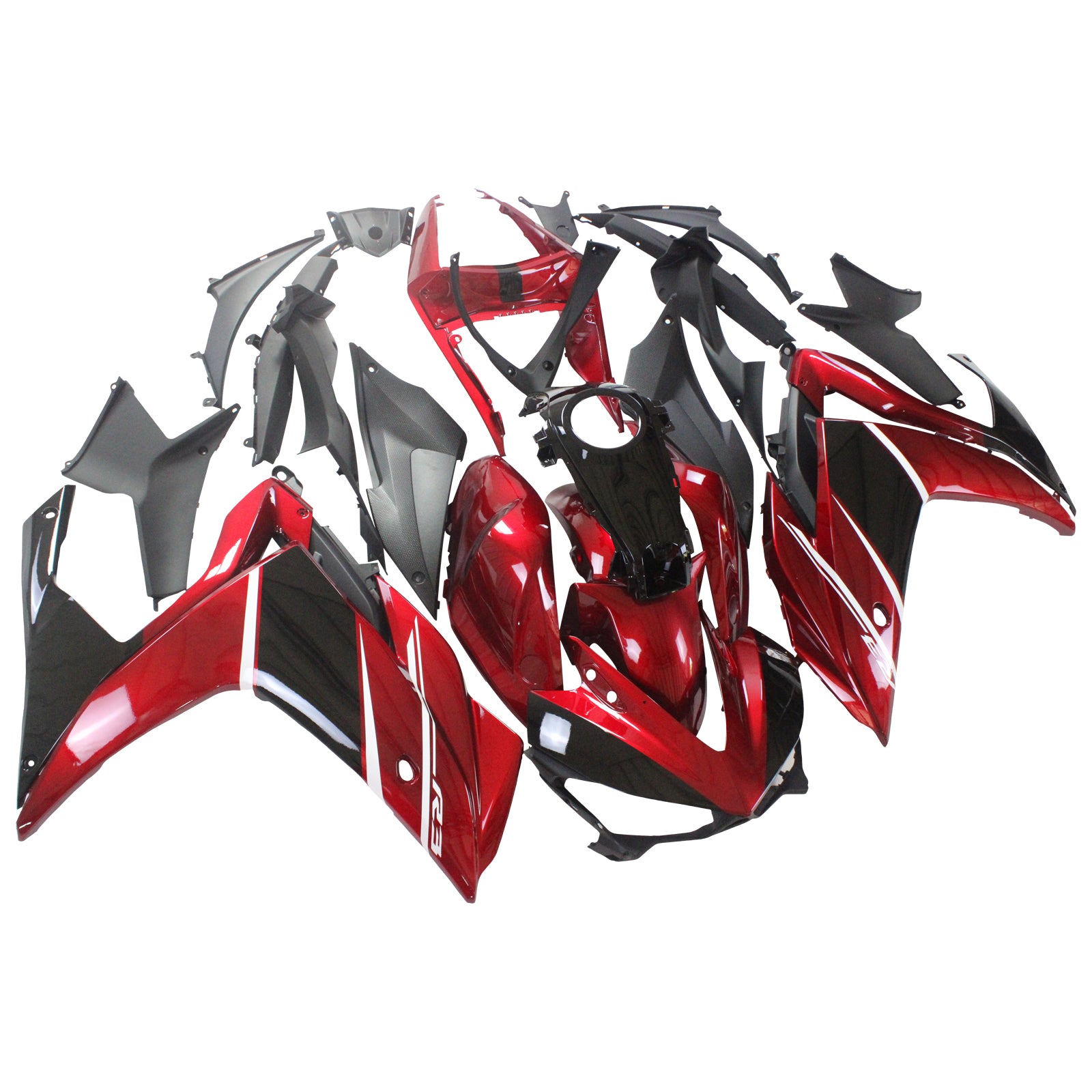 Amotopart Yamaha YZF-R3 2014-2018 R25 2015-2017 Kit de carenado negro y rojo Style1