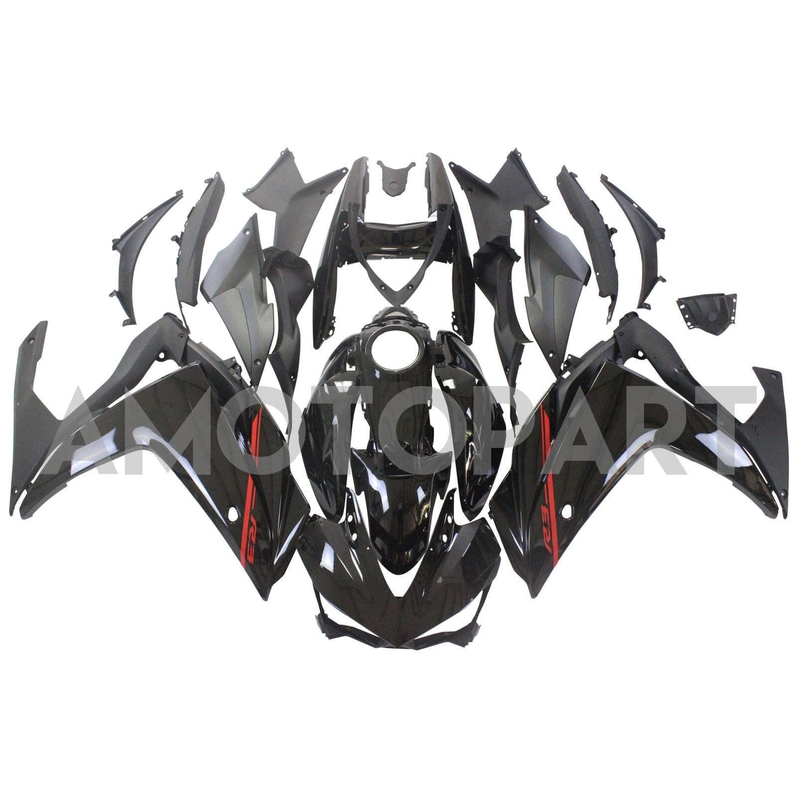 Amotopart Yamaha YZF-R3 2014-2018 R25 2015-2017 Black&Red Style2 Fairing Kit
