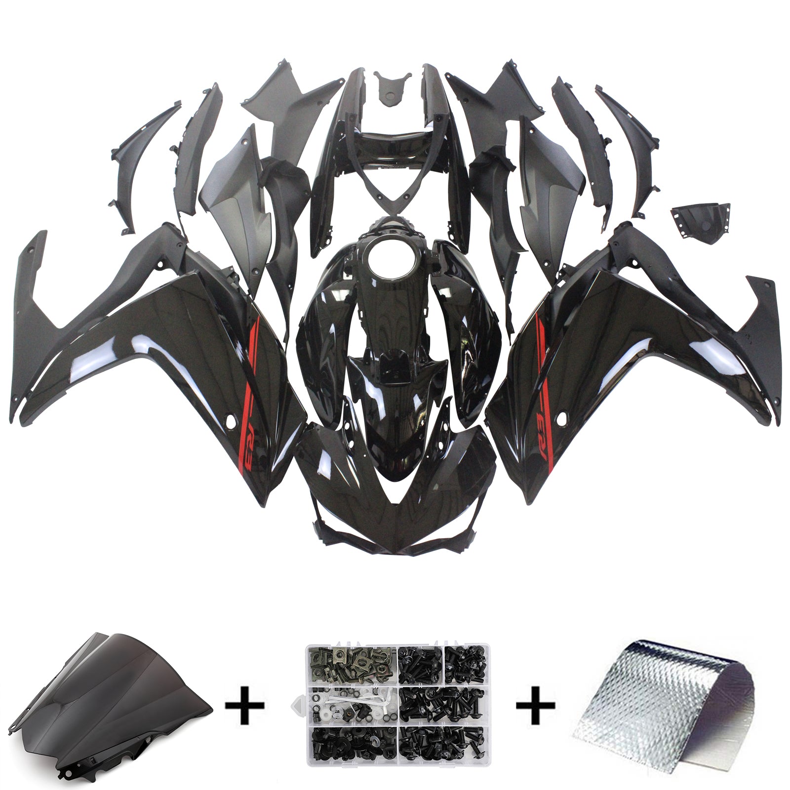 Amotopart Yamaha YZF-R3 2014-2018 R25 2015-2017 Black & Red Style2 Fairing Kit