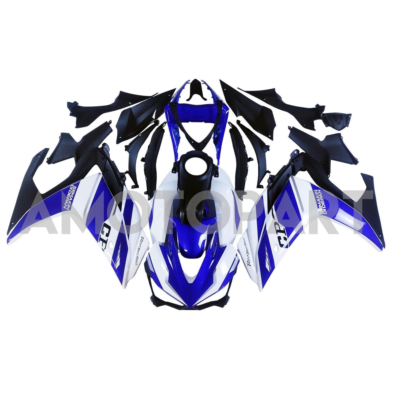 Amotopart Yamaha YZF-R3 2014-2018 R25 2015-2017 Blue & White Fairing Kit