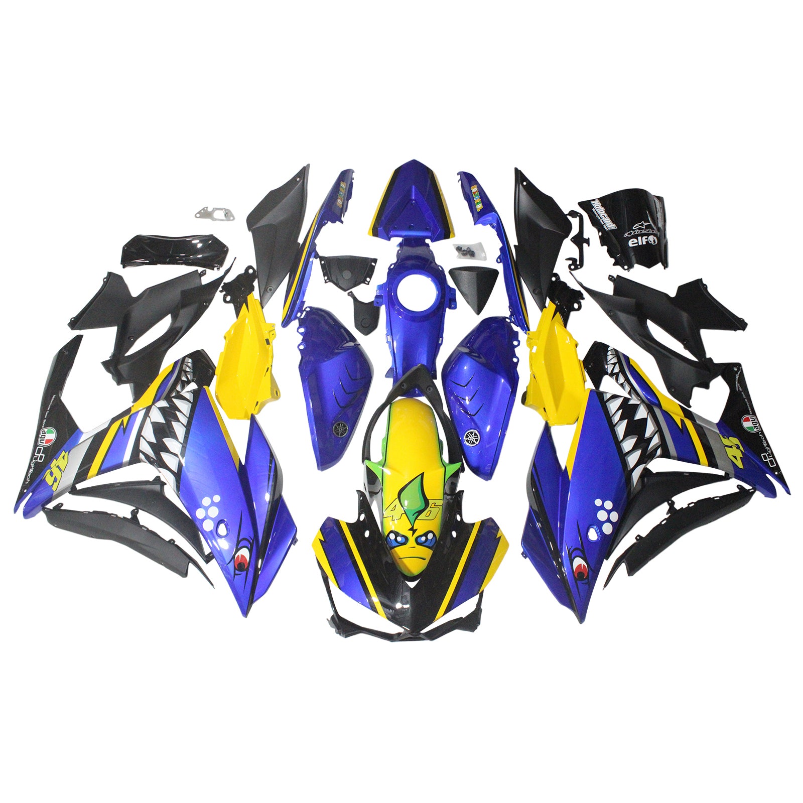 Amotopart YZF-R3 2014-2018 R25 2015-2017 Kit de carénage Yamaha bleu et jaune Style3