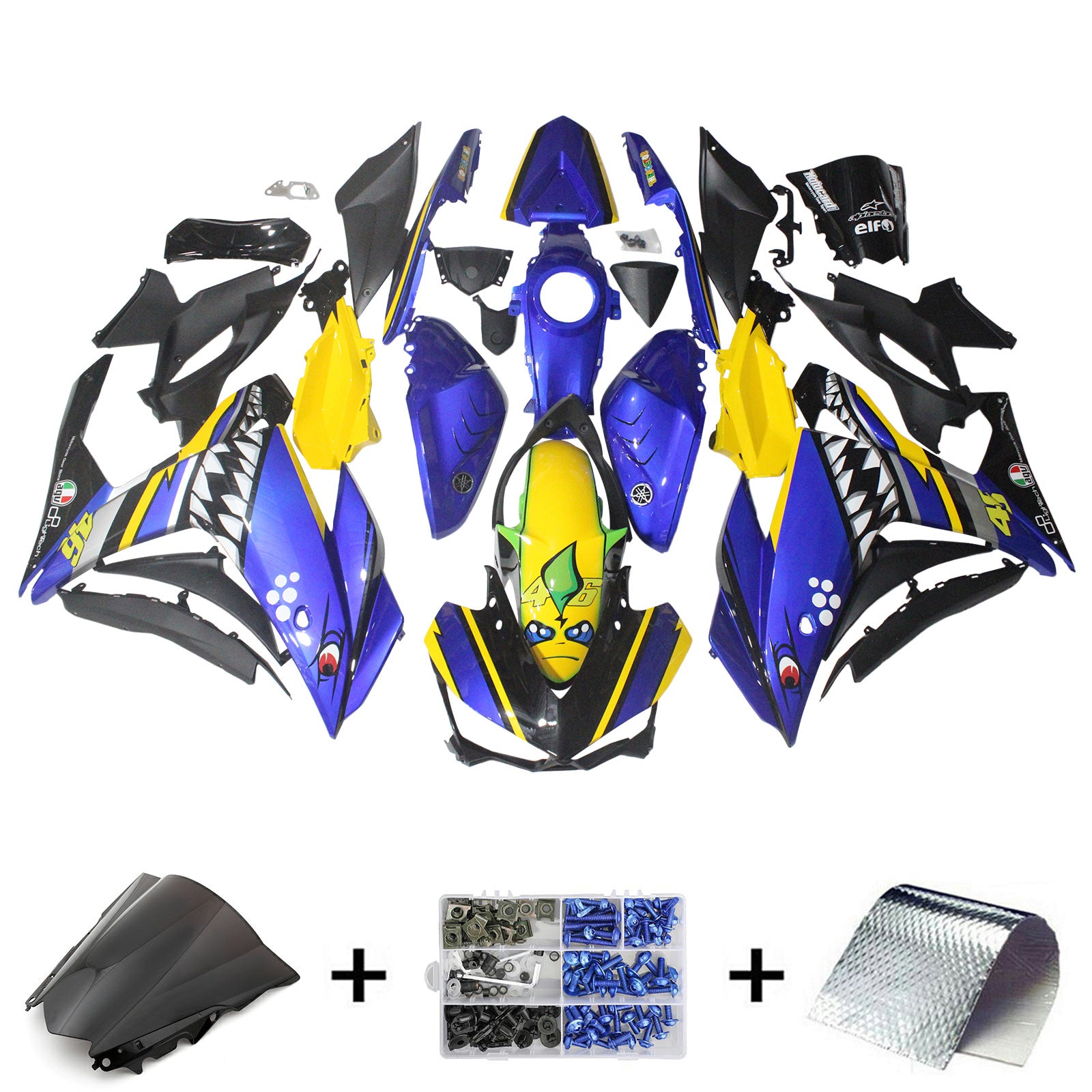 Amotopart YZF-R3 2014-2018 R25 2015-2017 Yamaha Blue&Yellow Style3 Fairing Kit