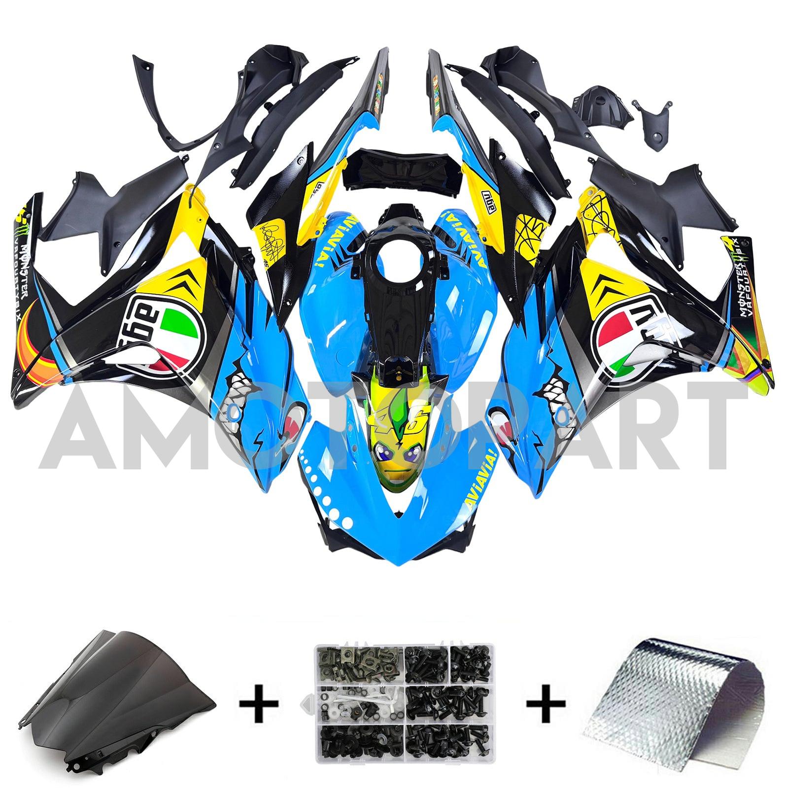 Amotopart YZF-R3 2014-2018 R25 2015-2017 Yamaha Blue&Yellow Shark Teeth Fairing Kit