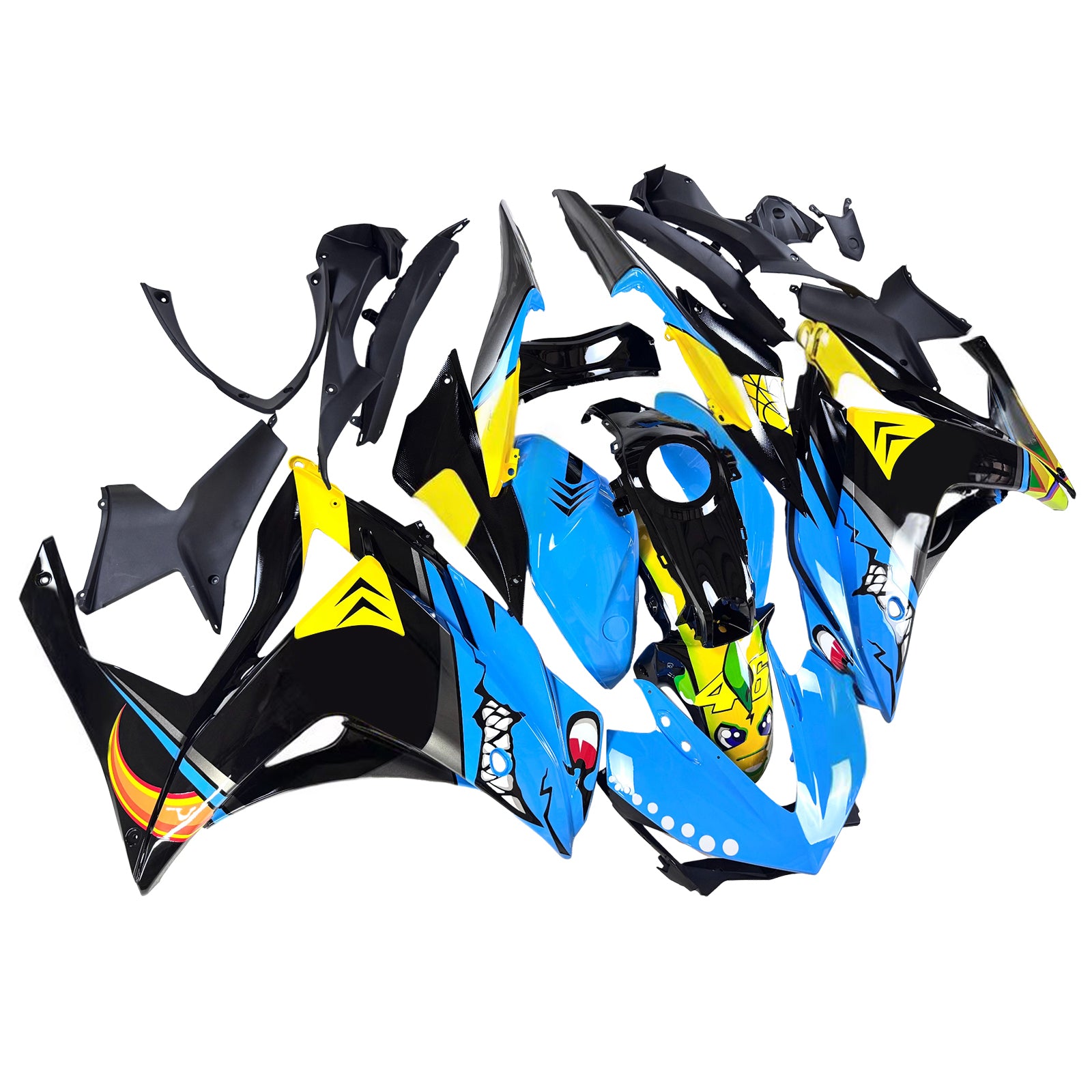 Amotopart YZF-R3 2014-2018 R25 2015-2017 ヤマハ ブルー&イエロー シャークティース フェアリングキット