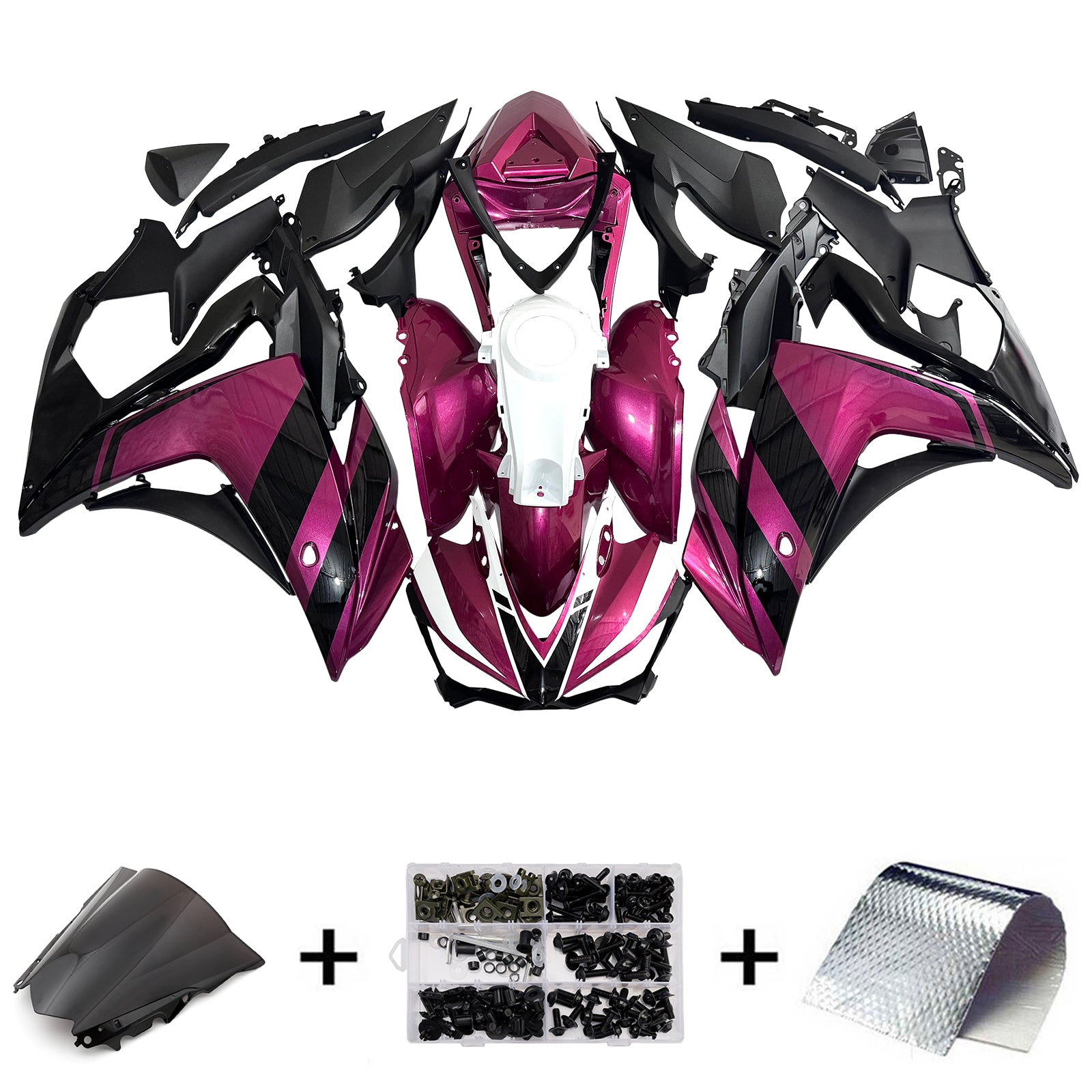 Amotopart Yamaha 2014-2018 YZF R3 2015-2017 YZF R25 Pink Black Fairing Kit