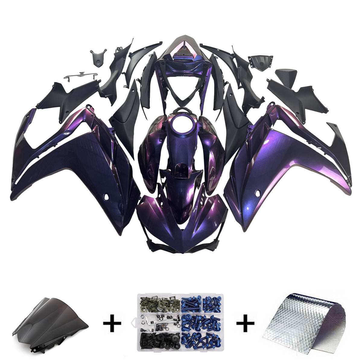 Amotopart Yamaha 2014-2018 YZF R3 2015-2017 YZF R25 Kit de carenado camaleón azul púrpura