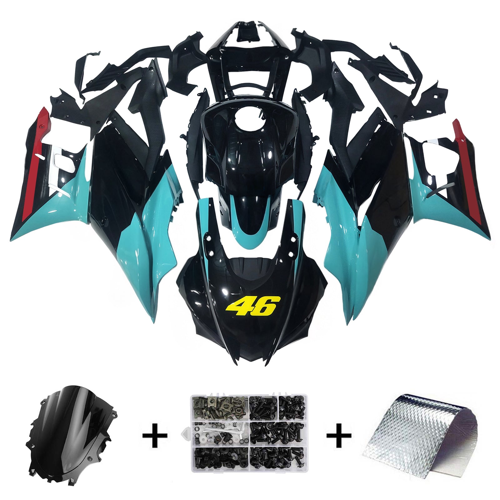 Amotopart Yamaha 2019–2021 YZF R3/YZF R25 Schwarz Blau Verkleidungsset